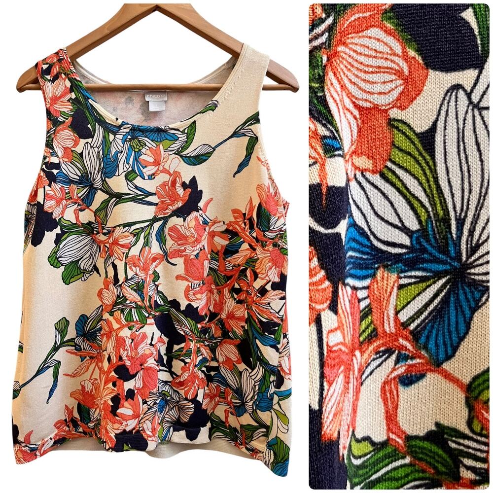 Chicos Multicolor Floral Print Knit Shell Tank Top Medium Layer